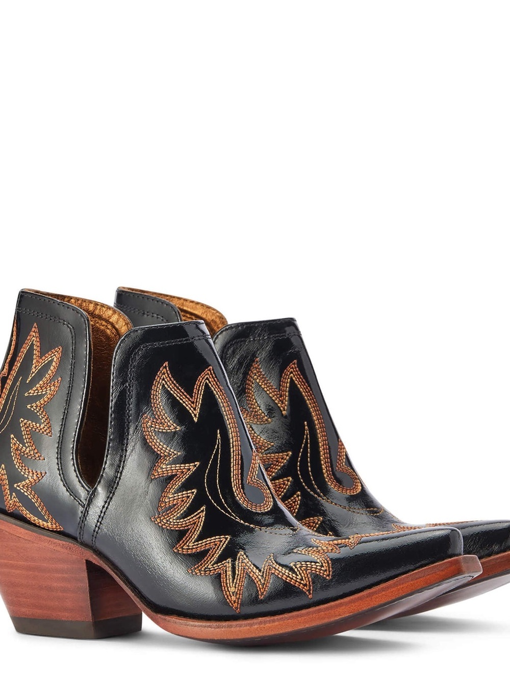 Ariat Black Leather Western Ankle Cowboy Booties with Brown Embroidery